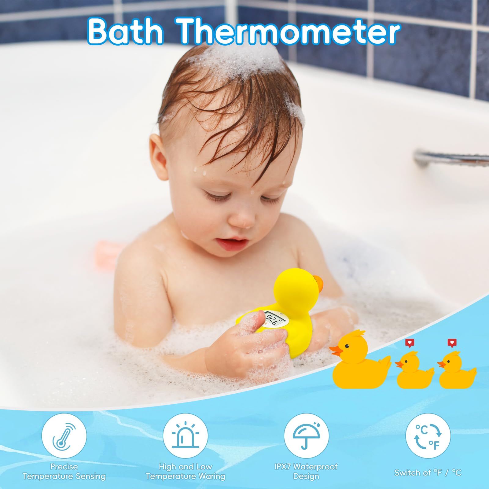 B&H Duck Baby Bath Thermometer, Digtal Newborn Tub Thermometer for Accurately Measuring Baby's Water Temperature, BPA Free, Toddlers Safety Floating Toy