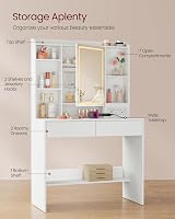 VASAGLE Kailyn Dressing Table with LED Lights and Outlets, White view 3