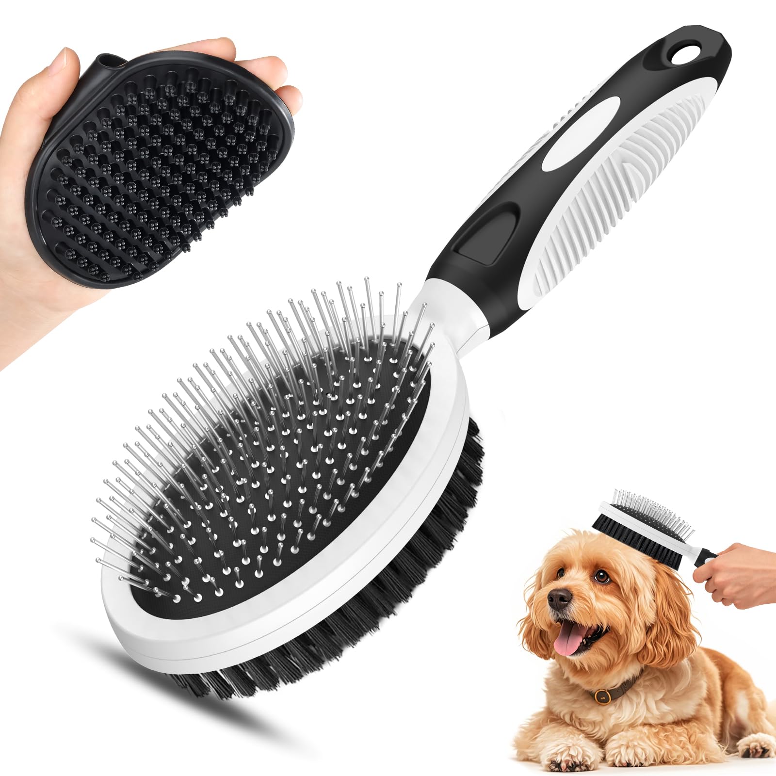 Photo 1 of 2PCS Pet Grooming Tools - Double-Sided Brush for Shedding and Bathing, Suitable for Short/Long Haired Dogs Cats and Horses, Deshedding Dog Brush, Mane & Tail Combs for Horses - Pet Supplies (White)