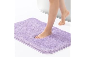 ROSMARUS Shaggy Bath Rugs for Bathroom Non Slip 17" X 24", Water Absorbent Bath Mat, Soft Shower Mat for Bathroom Floor & Tub, Fluffy Plush Bathroom Rugs Machine Washable, Purple
