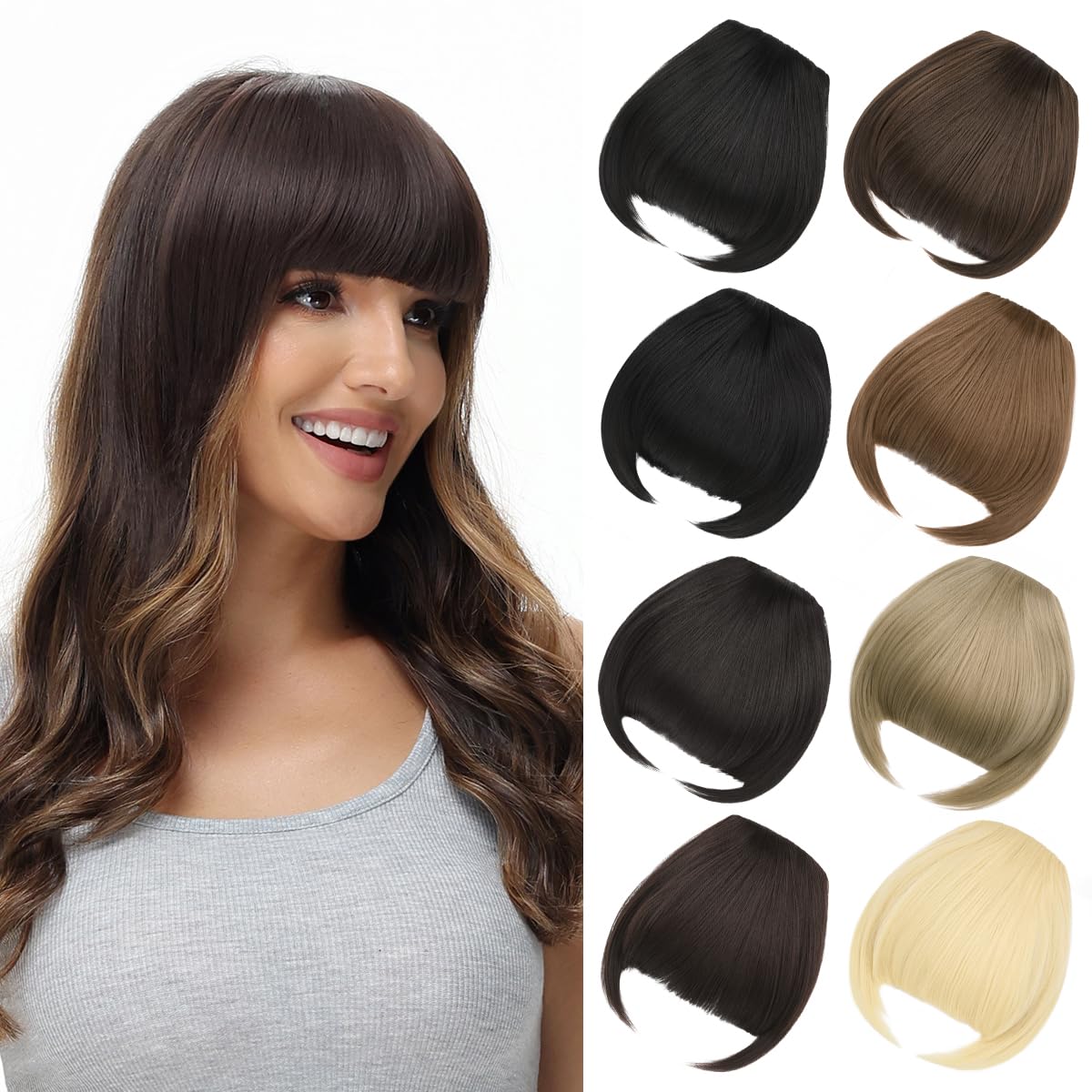 BUYOGET Clip in Fringe Hair Extension Natural Deep Blonde Straight Fake fringe Clip on Bangs Hair Clip for Women — image 1