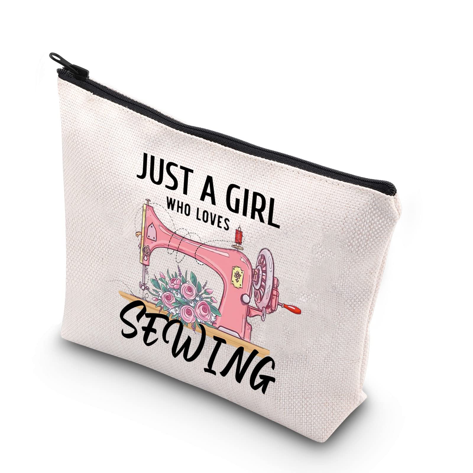 PLITI Sewing Makeup Bag Sewing Lover Gift Just a Girl Who Loves Sewing Funny Quilting Gift for Seamstresses Quilters Gift(Girl Loves SewingU)