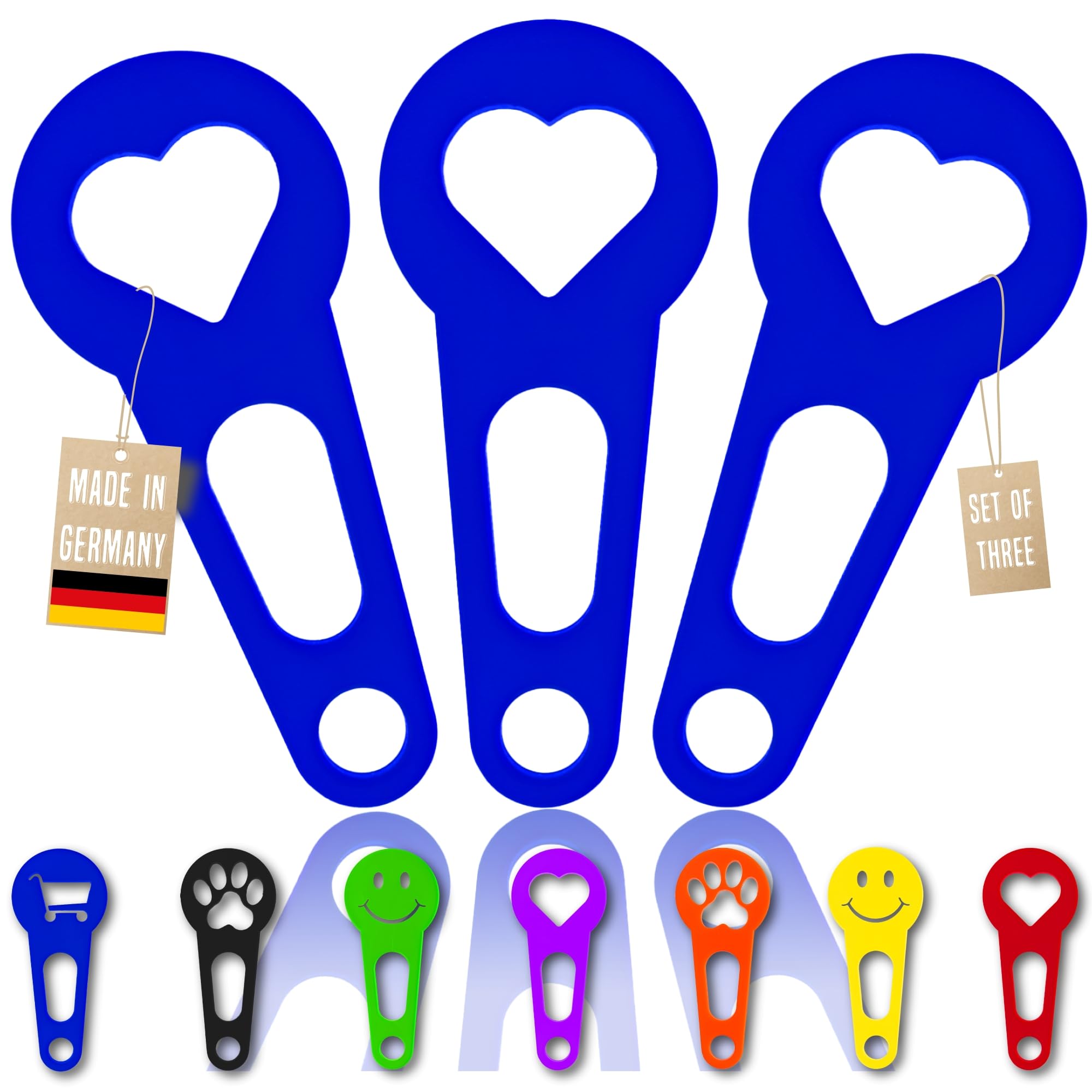 OnAir 3x shopping cart chip that can be removed immediately as a key chain; 3 pieces in a set shopping cart release shopping cart unlocker; handmade 3D printing (Heart, Blue)