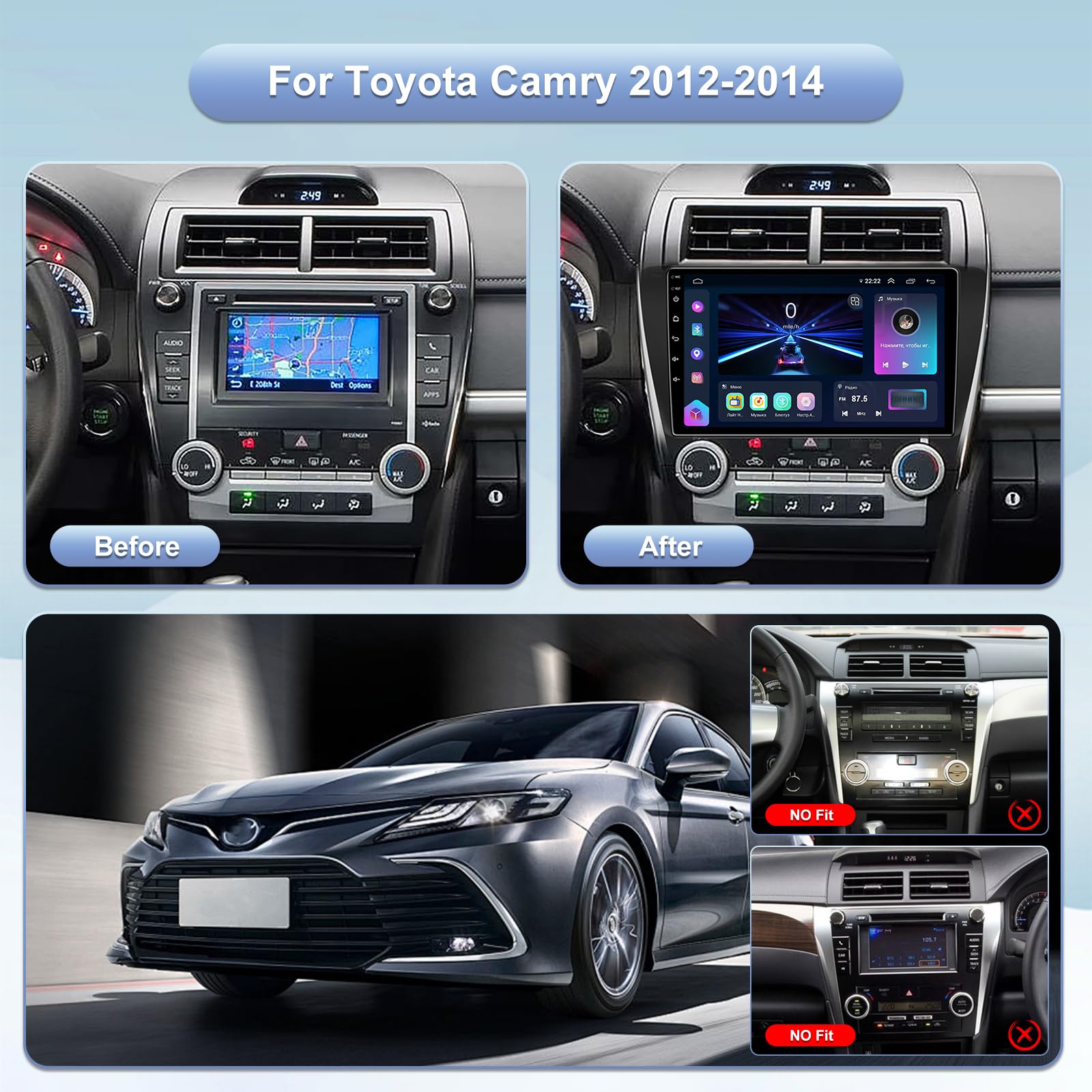 Android 13 Car Radio for Toyota Camry 2012 2013 2014 with Wireless Carplay and Android Auto -4GB+32GB 10.2 inch Touchscreen Bluetooth RDS FM SWC 5GWIFI（fit JBL System）