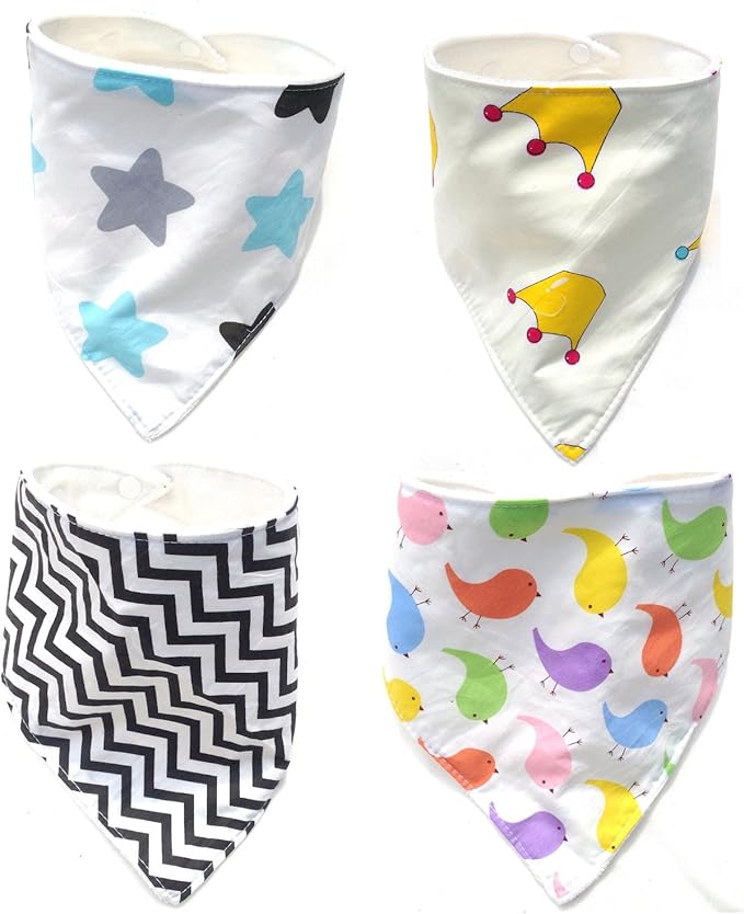 Drool Bibs, ComfortableBABY 4 Pack Unisex Gift Set for Drooling and