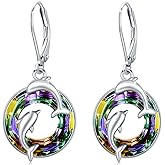 Crystal Dolphin Earrings,S925 Sterling Silver Double Dolphin Dangle Earrings For Ocean Sea Animal Lover for Women