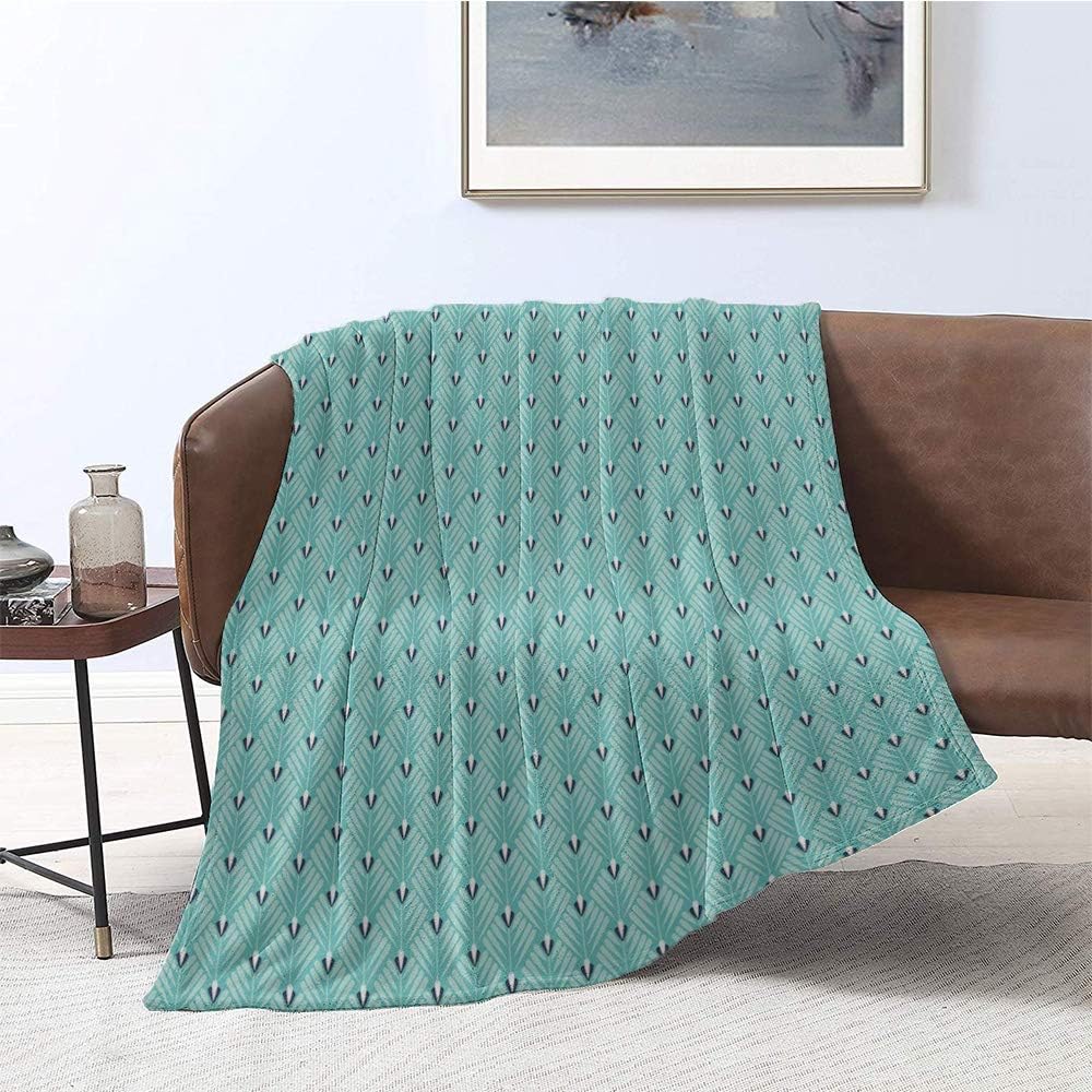 Jecycleus Teal Green Geometric Leaves, Weave Pattern Extra Long Blanket