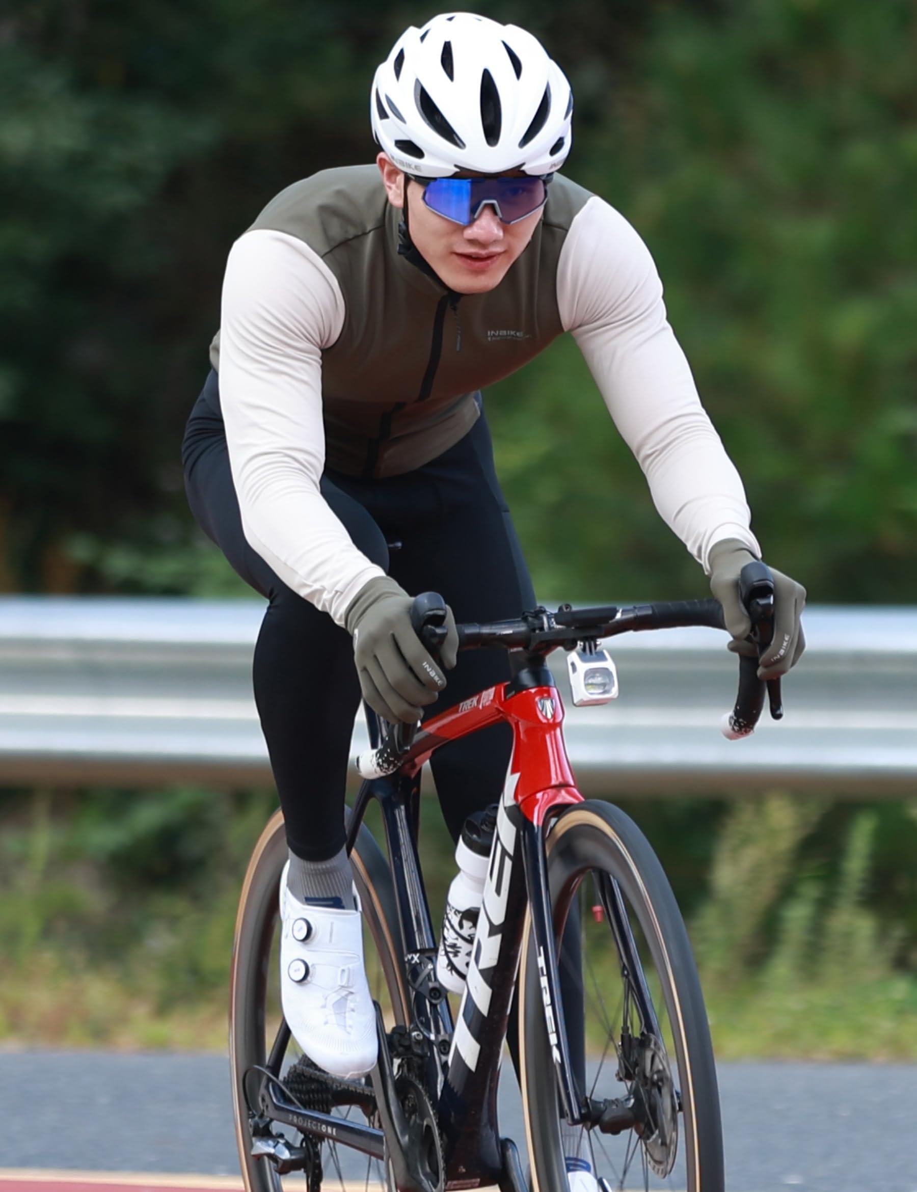 INBIKE Radtrikot Herren Langarm Winter Warm Fahrradtrikot MTB Trikot Thermo Herbst Fleece Funktionsshirt Elastisch für Radsport Outdoor Sport Grün/Weiß L 2