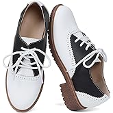 mikarka Vintage Oxford Shoes for Women Perforated Wingtips Brogue Oxfords Low Chunky Heel Lace Up Saddles Dress Pumps Shoes