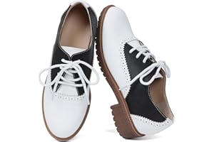 mikarka Vintage Oxford Shoes for Women Perforated Wingtips Brogue Oxfords Low Chunky Heel Lace Up Saddles Dress Pumps Shoes