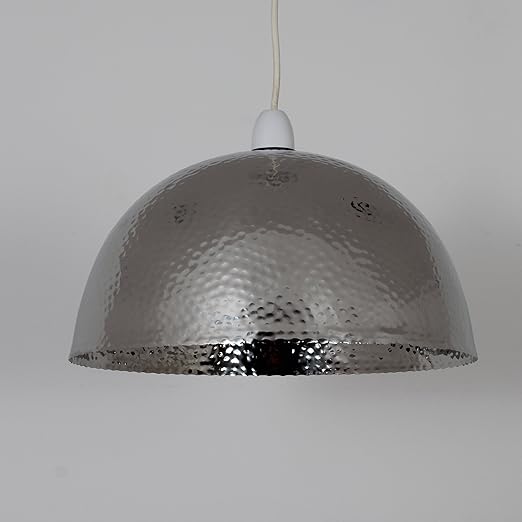 12" Industrial Chrome Metal Dome Hammered Easy Fit Pendant Light Shade