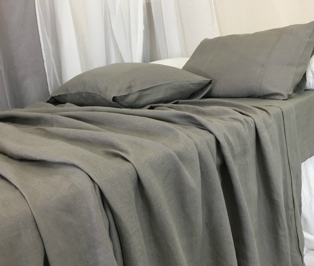 Medium Grey Bed Sheet, Medium Grey Linen Bed Sheets, Medium
