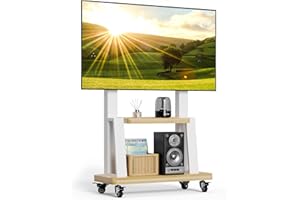 BEISHI Mobile TV Cart,Rolling TVs Cart on Wheels with Steel Shelf, Height Adjustable Heavy-Duty Portable Floor Stand Base for 32-75 Inch Flat/Curved Led/LCD/OLED Smartboard Movable Holds up to 110lbs (White)