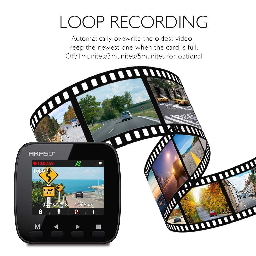 AKASO Dash Cam Dashboard Recording Camera V1 Car Recorder with Sony Sensor, 1296P FHD, GPS, G-Sensor, WIFI with Phone APP, Night Vision, Loop Record, Parking Monitor, 170°Wide Angle, with 16GB Card
