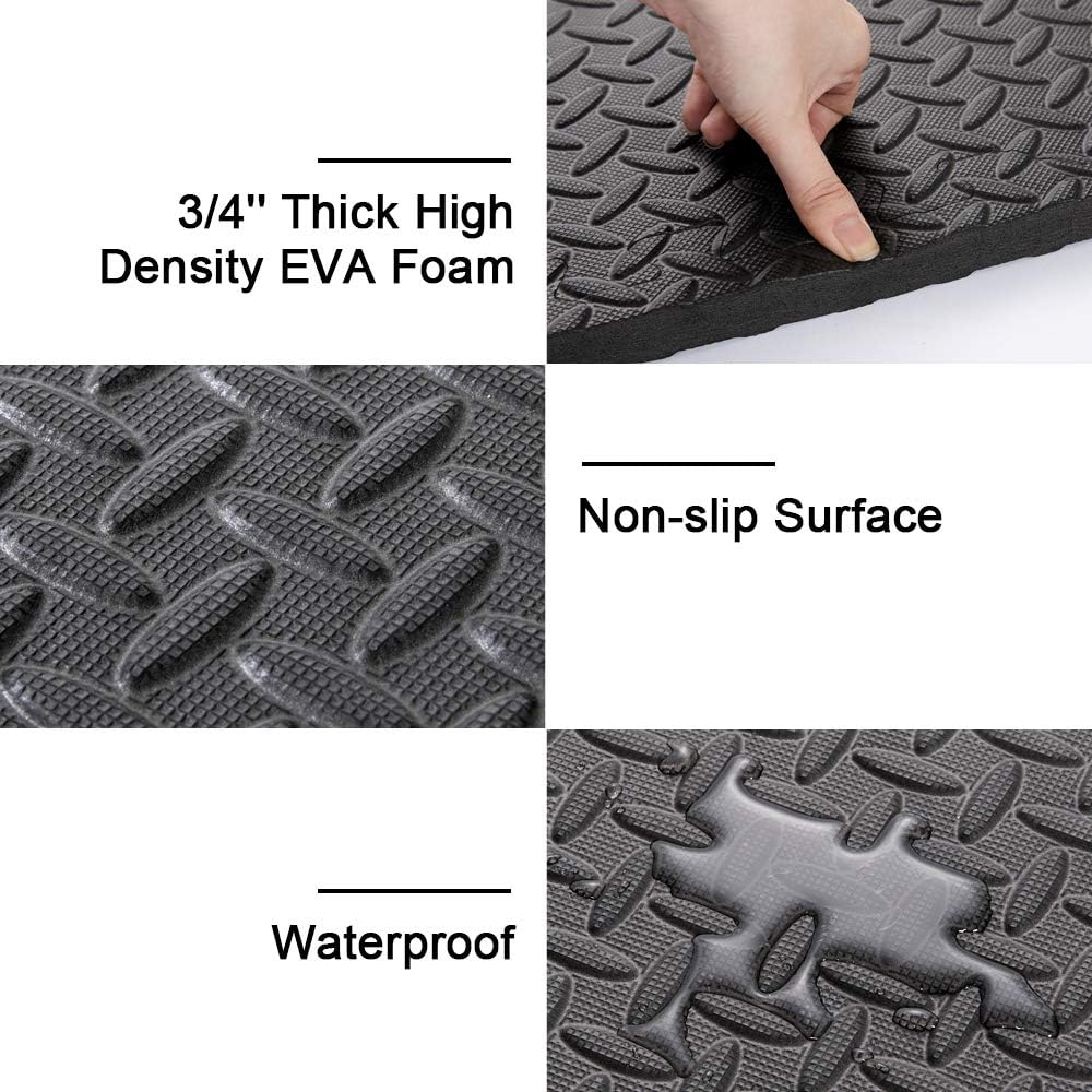 PAPABABE Puzzle Exercise Mat with EVA Foam Interlocking Tiles for MMA Exercise, Gymnastics and Home Gym Protective Flooring, 3/4'' Thick, 24 Square Feet: Sports & Outdoors