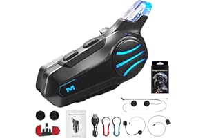 WarmDerm Motorcycle Bluetooth Headset, Helmet Communication System IP67 Waterproof, BT 5.4, HD Speakers, Noise Cancellation, Hands-Free Calls/Music, 2 Mics, 3 Faceplates (Stealth Black)