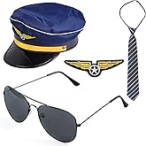 Beelittle Airline Pilot Captain Costume Kit Pilot Dress up Accessory Set with Aviator Sunglasses