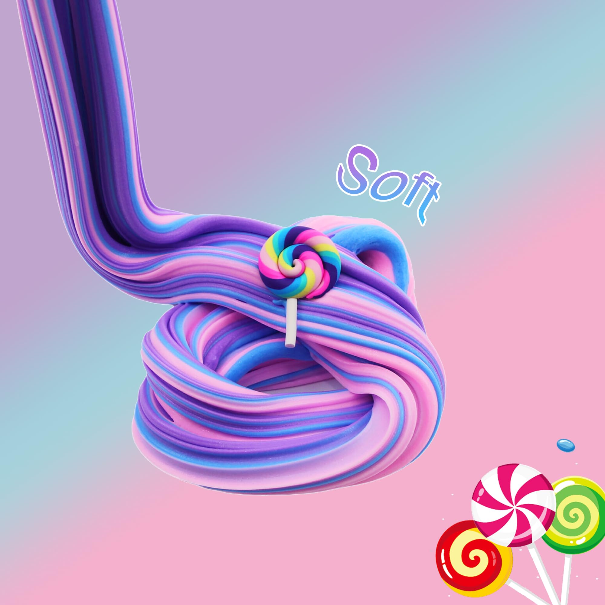 Multicolor Butter Slime,Non-Sticky and Super Soft Scented Purple Slime,Stress Relief Toy(Purple Pink Blue in 1 Pack).