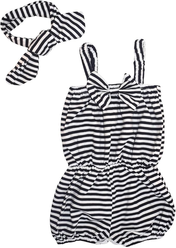 black and white striped baby romper