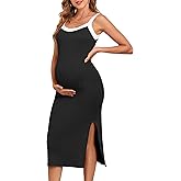 V FOR CITY Maternity Dress for Baby Shower Sleeveless Slit Rib Knit Casual Square Neck Bodycon Pregnancy Clothes