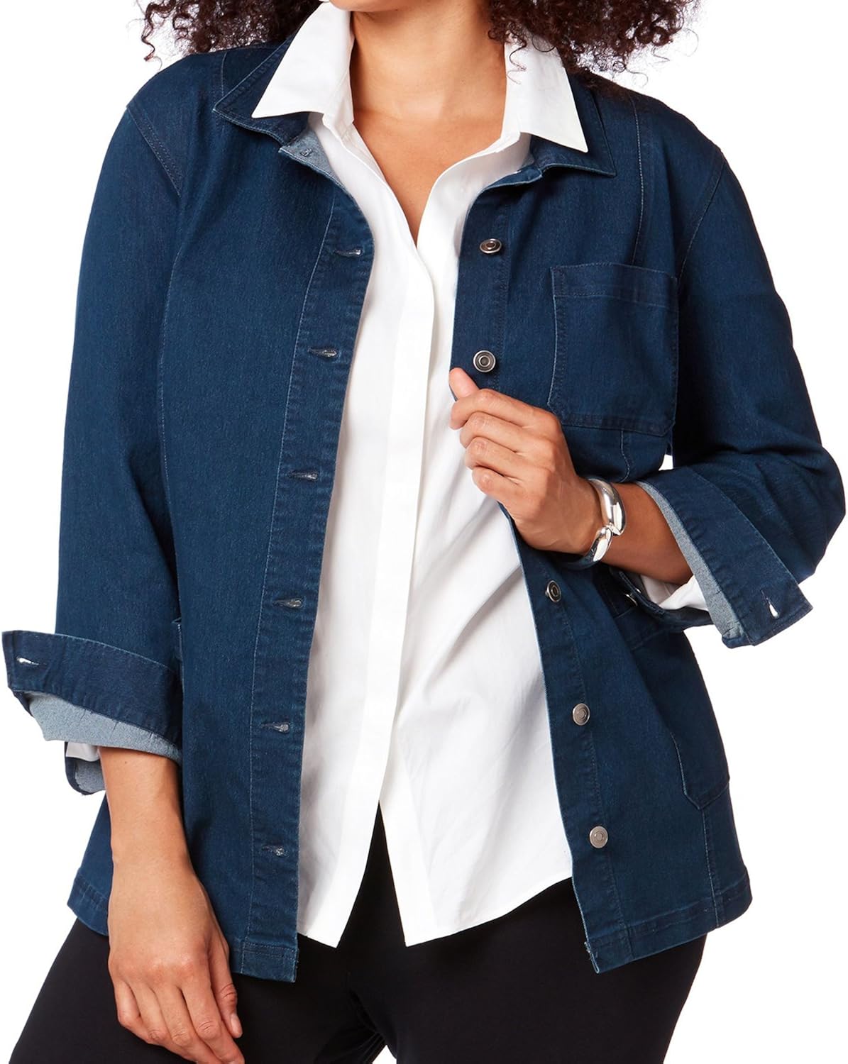 Symbidium Women's Plus Size Denim Utility Jacket Buttonfront Design