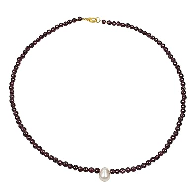 Funk-Collier Edelsteinkette Granat mit Süsswasser Zuchtperle, vergoldeter Karabiner, Länge: ca. 43.5 cm