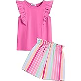 Arshiner Girls Clothes Summer Outfits Ruffle Sleeve Tops and Paperbag Waist Shorts with Pockets Kids Clothing Set