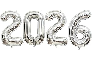 BBPOOL Giant Silver 2026 Balloons, 40" Large Number 2026 Balloons Helium Mylar Foil Balloons for 2026 New Year Graduation Party Decoration