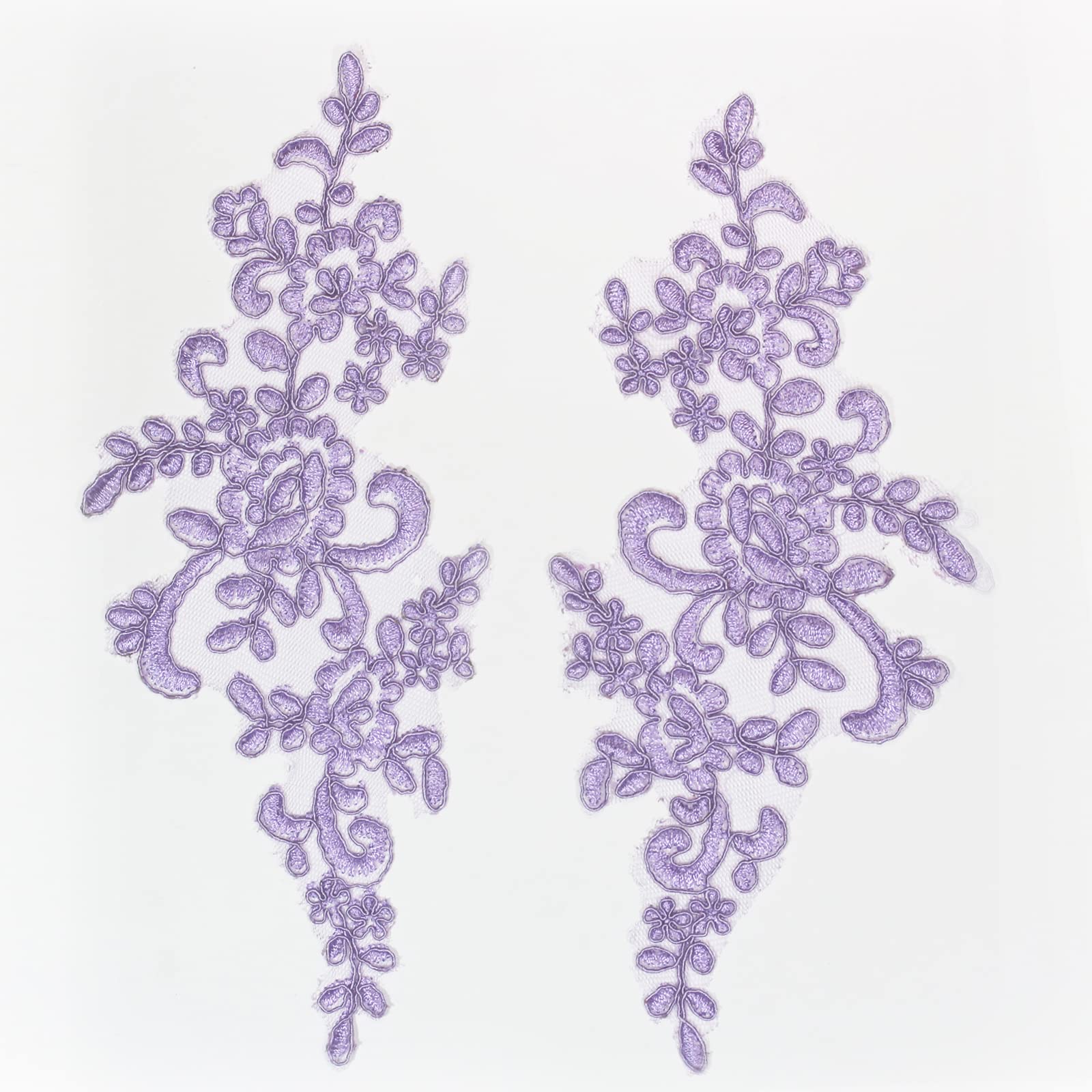 4 X Corded Embroidery Floral Lace Applique Wedding Motif Sew On Size: 25 cm x 12 cm :#39A (Lilac)