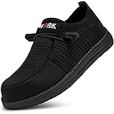 LARNMERN Slip On Steel Toe Shoes Men Loafers Work Safety Lightweight Comfortable Durable Walking Sneakers