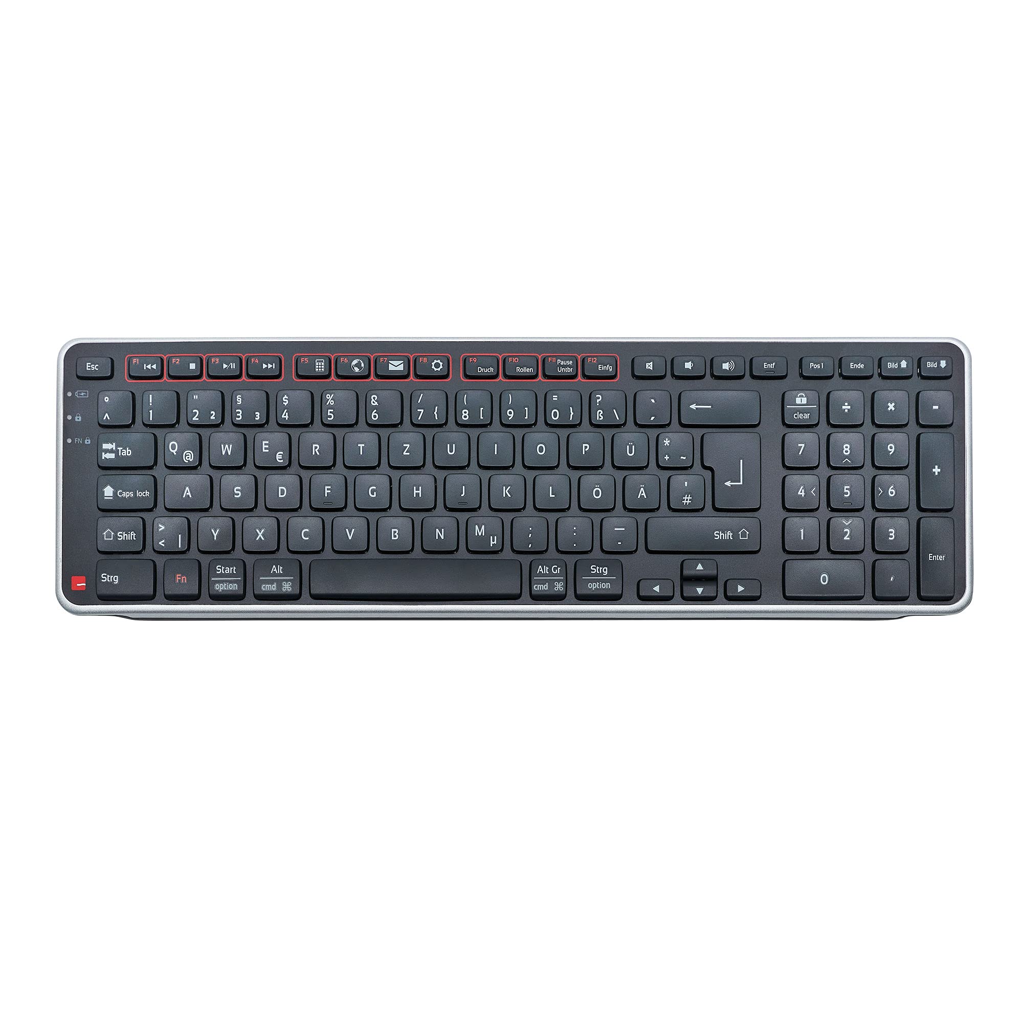 Contour Balance Keyboard | Bluetooth Keyboard Wireless with USB Dongle | QWERTZ Layout | Super Flat Wireless Keyboard | Number Pad + Media Keys | For Home and Work | For Windows and Mac