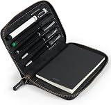LONDO Genuine Leather Padfolio with Pencil Holder Black Notepad ZIP