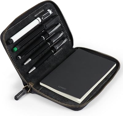 LONDO Genuine Leather Padfolio with Pencil Holder Black Notepad ZIP