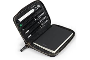 Londo Genuine Leather Padfolio with Pencil Holder Notepad and Zipper Closure (Black)