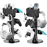 Headphone and Controller stand, Headphone Stand for Desk, PS5/PS4/Xbox/Switch Game Controller Holder, Gaming Headset Stand with Storage Box and Two Hooks for Remote Control Watch Cable Key Chain