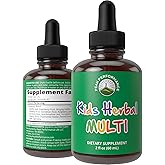 Kids Vitamins from Herbs. Liquid Kids Herbal Multivitamin. No Bitter Taste. Sugar Free 14-in-1 Vegan Supplement Drops for Toddlers, Children, Teens. Mixed in Water They Won't Even Taste It