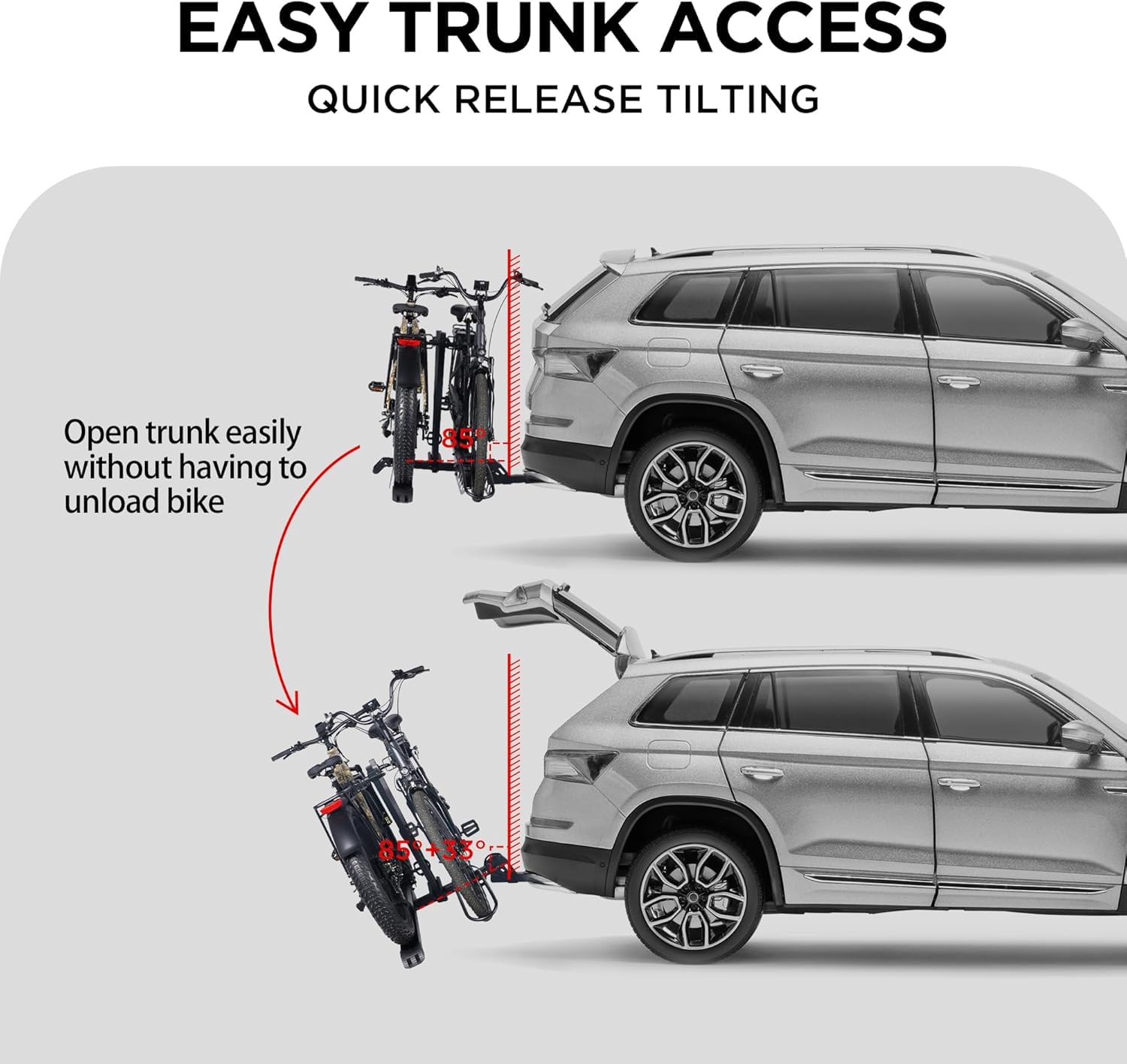 Young Electric E-Bike Rack with Ramp, Hitch 2 Bike Rack, 200 lbs Capacity Electric Bike Carrier, Foldable Platform Mount for Cars, Trucks, SUVs, Minivans, Up to 5-Inch Fat Tire for 2'' Receiver