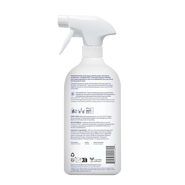 ATTITUDE ALL PURPOSE CLEANER SPRAY, EWG VERIFIED, VEGAN, MADE WITH 94% PLANT-BASED INGREDIENTS, STREAK-FREE FOR KITCHEN, BATHROOM, GLASS & MORE, CITRUS ZEST SCENT, 27.1 FL OZ