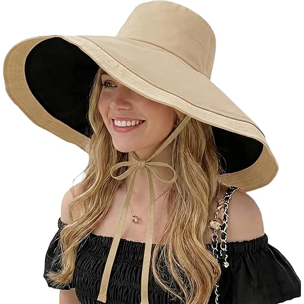 Women Wide Brim Summer Sun Hat Wired Edge Beach Bucket Fishing Hats Beige Wide Brim Women Sun Hat Summer Beach Bucket Fishing Hats  main image 2