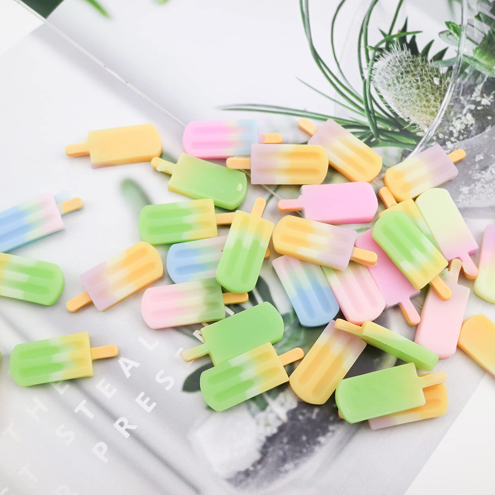 40 PCS 3D Ice-Lolly Flatback Resin Charm Assorted No Hole Beads for DIY Scrapbooking Embellishment Phone Case Decor Hair Clip Craft Jewelry Making Supplies