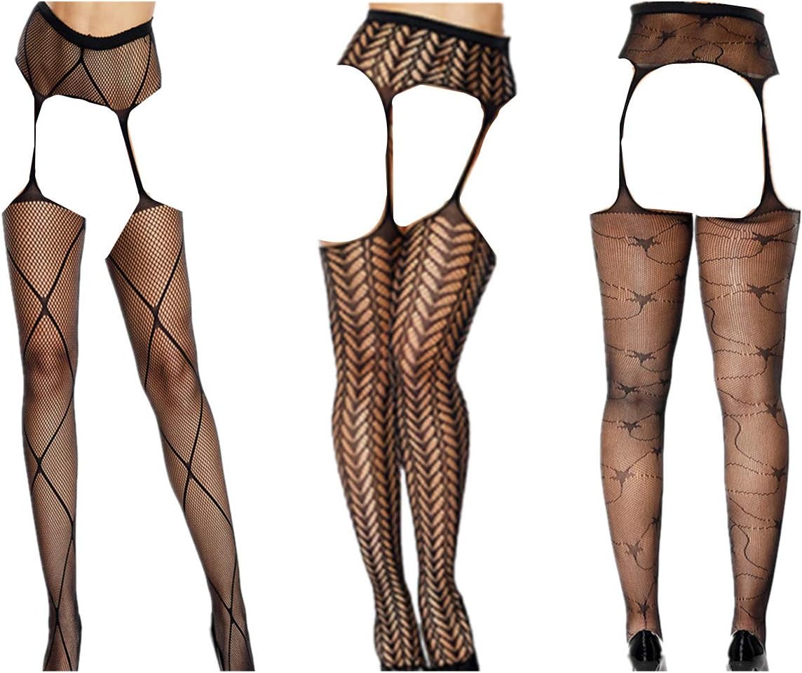 HNJZX Women Plus Size Lingerie Fishnet Pantyhose Suspender Stockings Tights Sexy Fishnet Pantyhose Sheer Lace Stocking 3 Pack