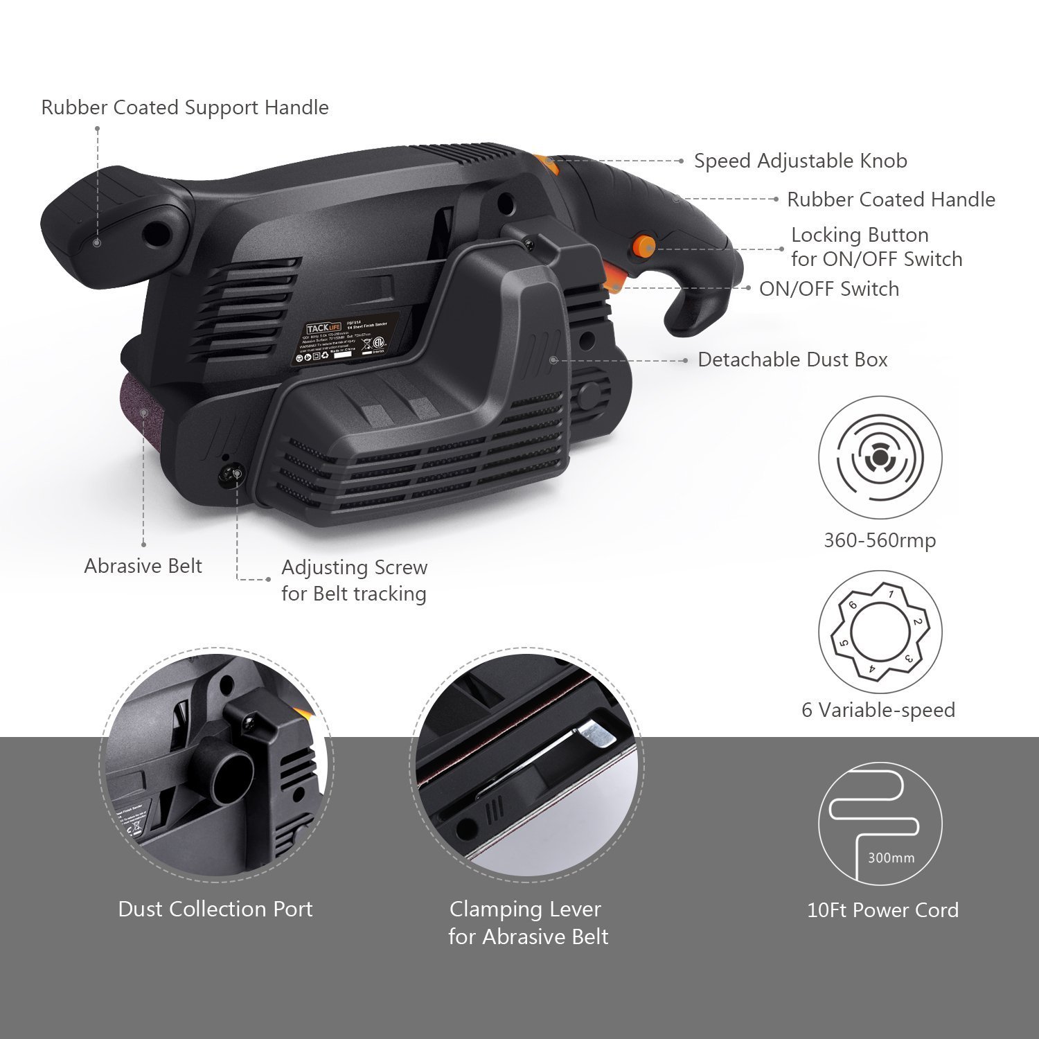 Tacklife Belt Sander, 3 in. x 18 in. Variable Speed Corded Heavyduty