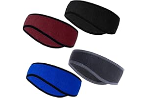 Sucrain 4 Pcs kids Ear Muffs Winter Stretch Ear Warmer Fleece Headband for Boys Girls Outside Sporting Running Ski Cycling
