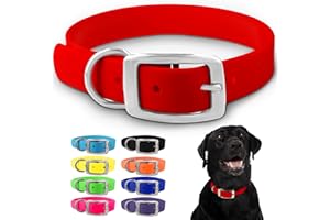 Regal Dog Products Medium Red Waterproof Dog Collar with Heavy Duty Double Buckle & D Ring | Vinyl Coated, Custom Fit, Adjust