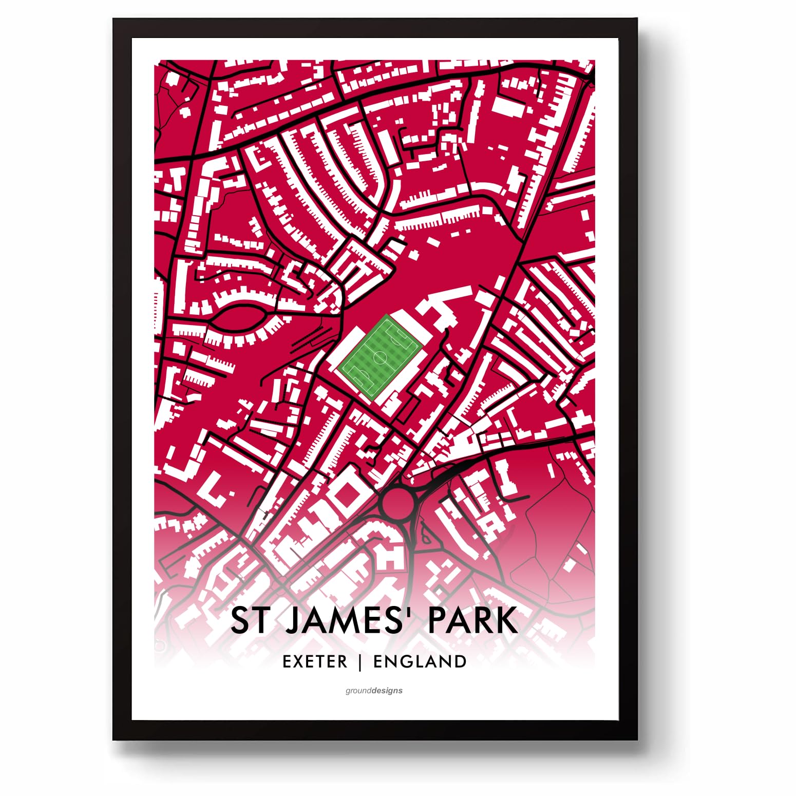 GroundDesigns EXETER CITY Football Gift ST JAMES' PARK Stadium Art Map Unframed A3 Print ECFC