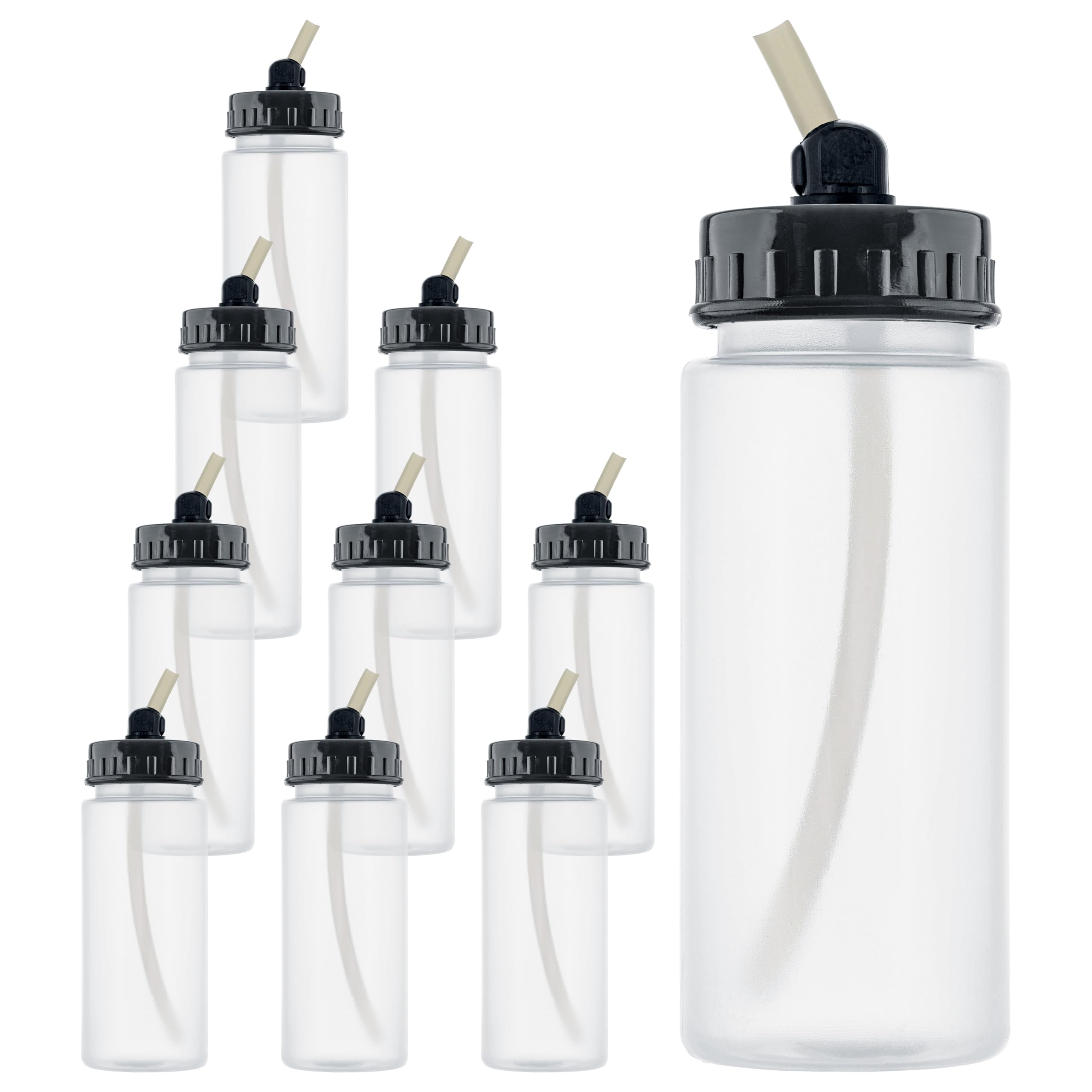 Set of 10 Plastic 2.7 Ounce (80cc) Airbrush Bottles (Jars) with 30° Angle Adapter Lid Assembly (Used on Dual-Action Airbrushes)