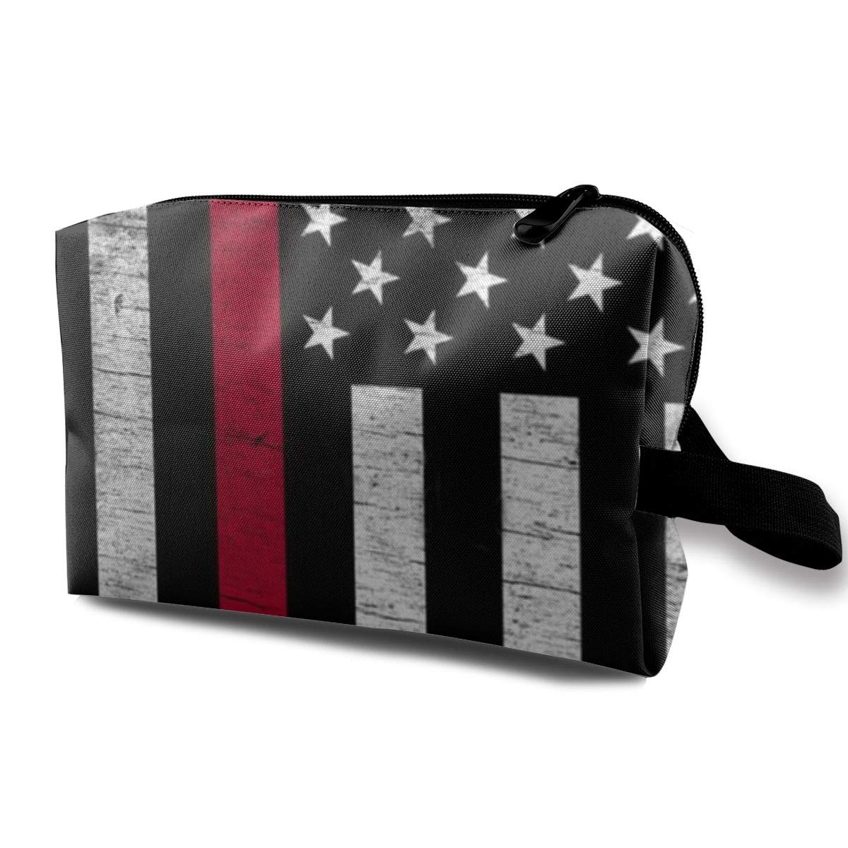 Thin Red Line Firefighter Usa Flag Travel Toiletry Bag Zippered Makeup Bag Pouch Compliant Bag Storage Bags for Women Girls