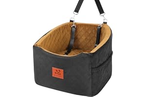 HEGGOOE Dog Car Seat for Small Medium Dogs, Memory Foam Booster Car Seat for Dogs up to 35 lbs, Elevated Pet Car Seat, Travel Bed with Washable Removable Cover and Storage Pockets (Black/Coffee)