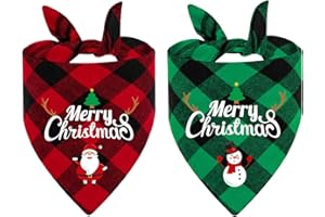 Christmas Dog Bandanas, LMSHOWOWO 2 Pack Cotton Double Layer Double Sided Merry Christmas Santa Snowman Print Pet Bandana, Triangle Christmas Plaid Dog Scarf Bibs for Small Dogs Pets (Small)
