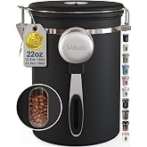 Veken Coffee Canister with Window, Airtight Stainless Steel Container, 22OZ | Kitchen Food Storage Pantry Organizers for Beans,Ground,Espresso,Rice,Tea,Sugar,Bar Accessories,Gifts,Lids,Jars, Scoop, Black
